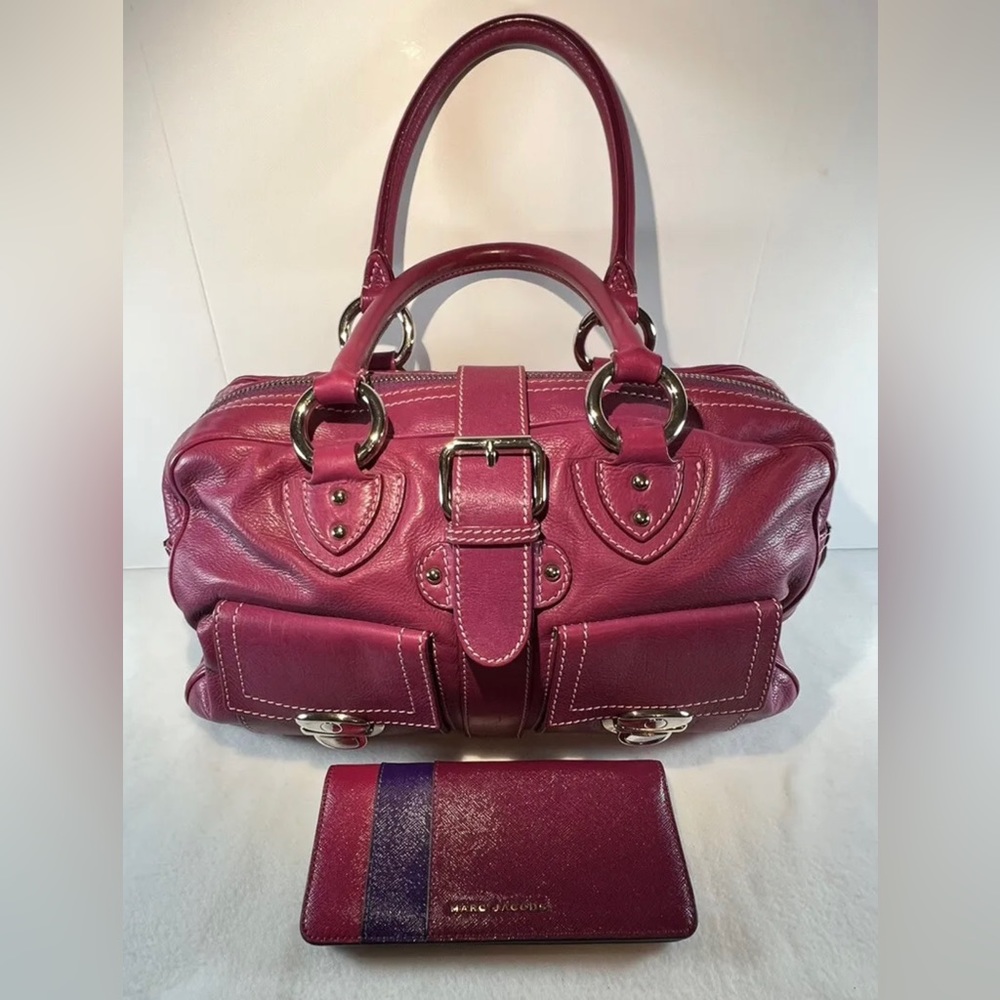 Marc Jacobs Raspberry Leather Handbag & Wallet Set Preloved Satchel
